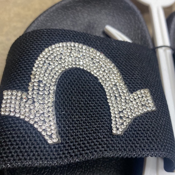 NWT TRUE RELIGION RHINESTONE SANDALS  Slipper Slide black crystal Swarovski - Picture 3 of 13